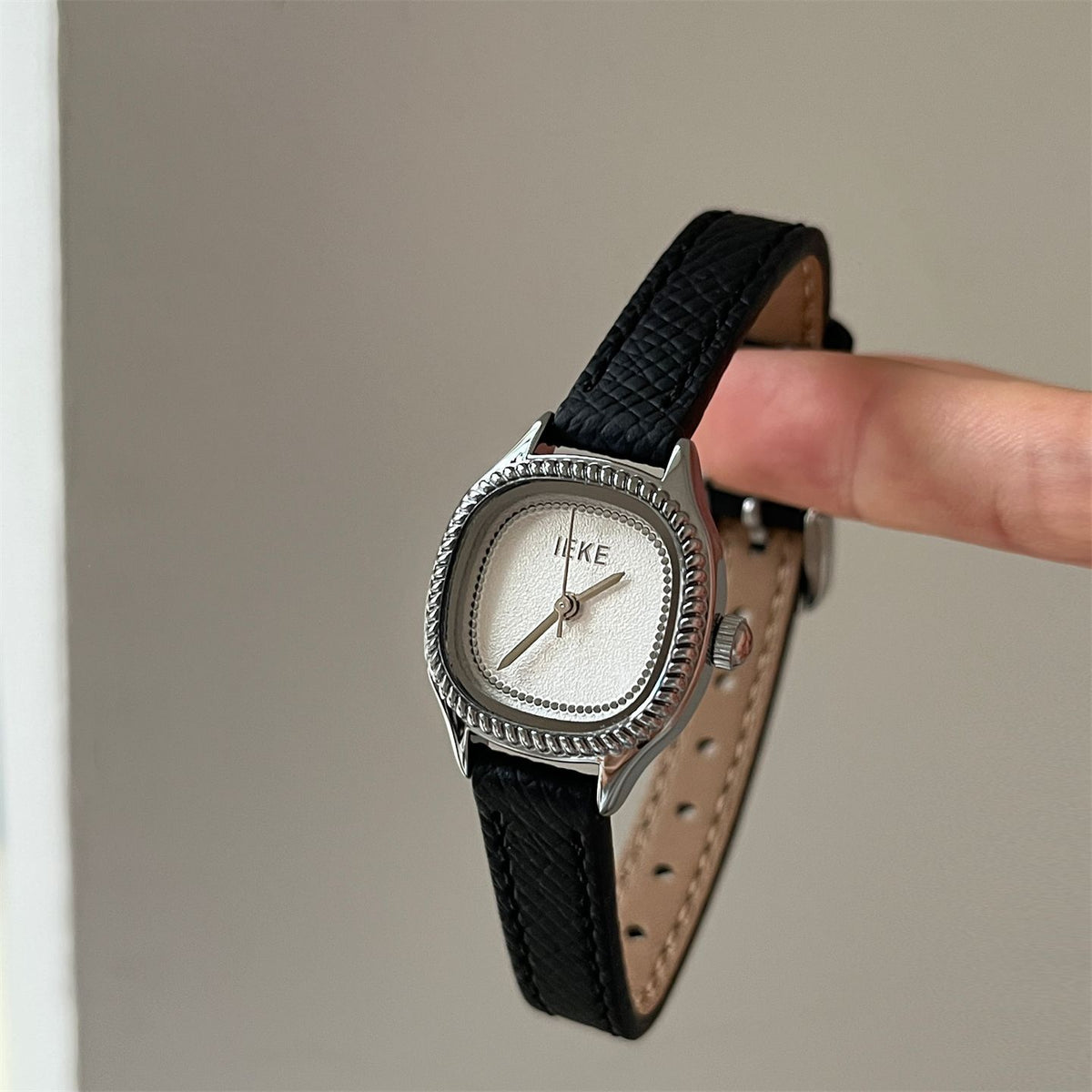 IEKE Woven Wicker Pattern Cushion Leather Watch - Basketweave Textured Quartz Watch for Women