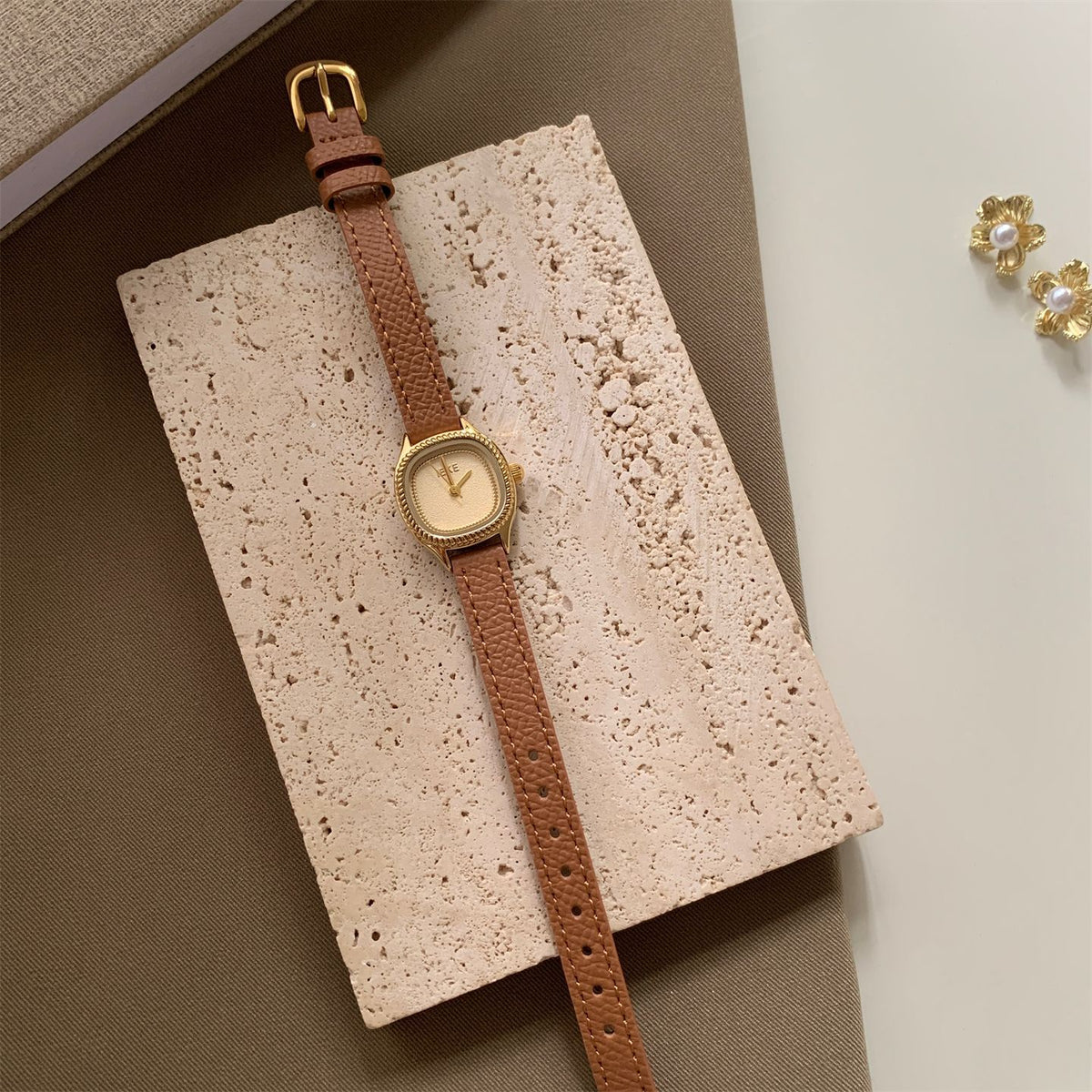 IEKE Woven Wicker Pattern Cushion Leather Watch - Basketweave Textured Quartz Watch for Women