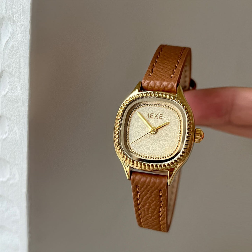 IEKE Woven Wicker Pattern Cushion Leather Watch - Basketweave Textured Quartz Watch for Women