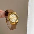 IEKE Korean Artisan Petite Oval Leather Watch - Modern Vintage Quartz Watch for Women