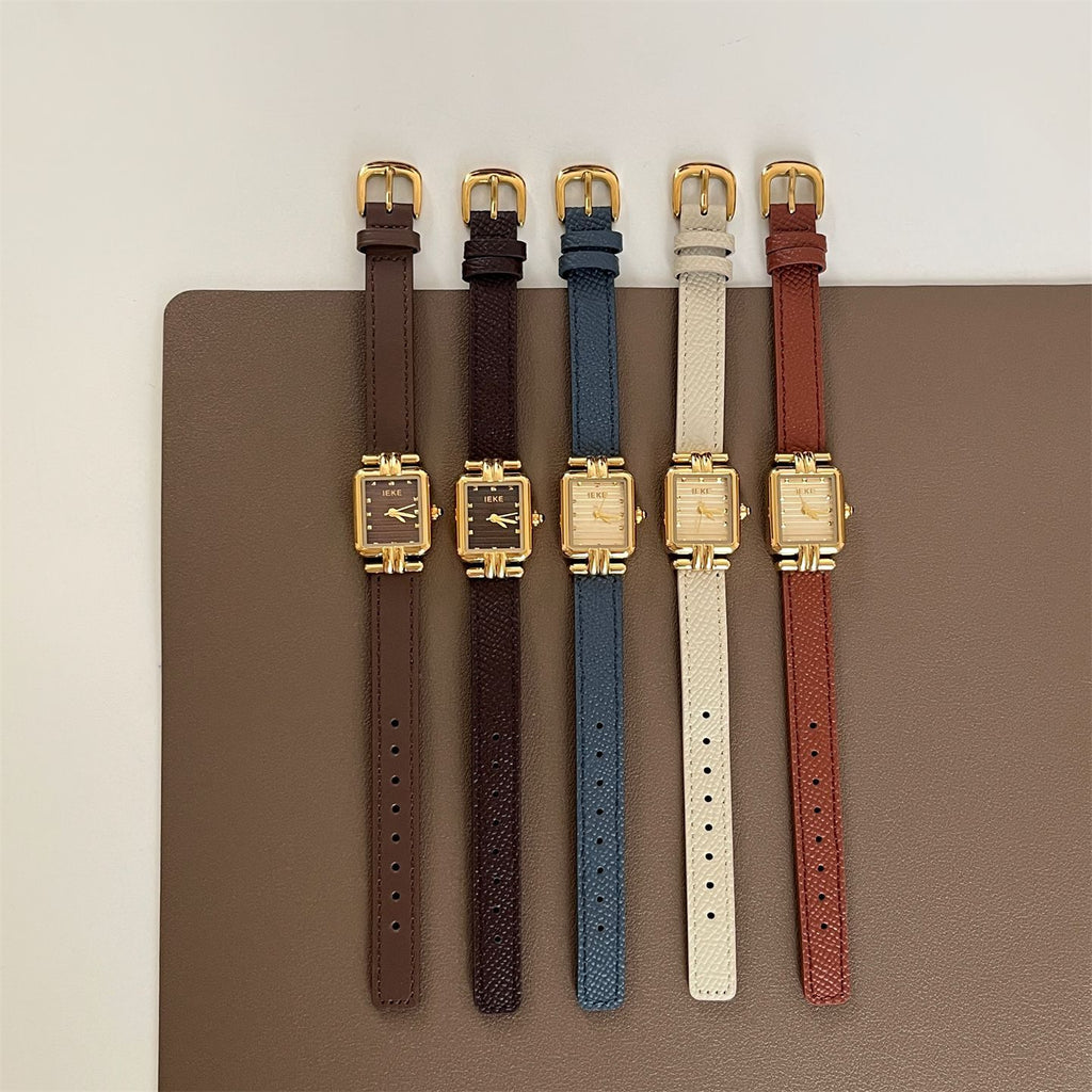 IEKE French Salon Petite Leather Watch - Dainty Haute Couture Quartz Watch for Women
