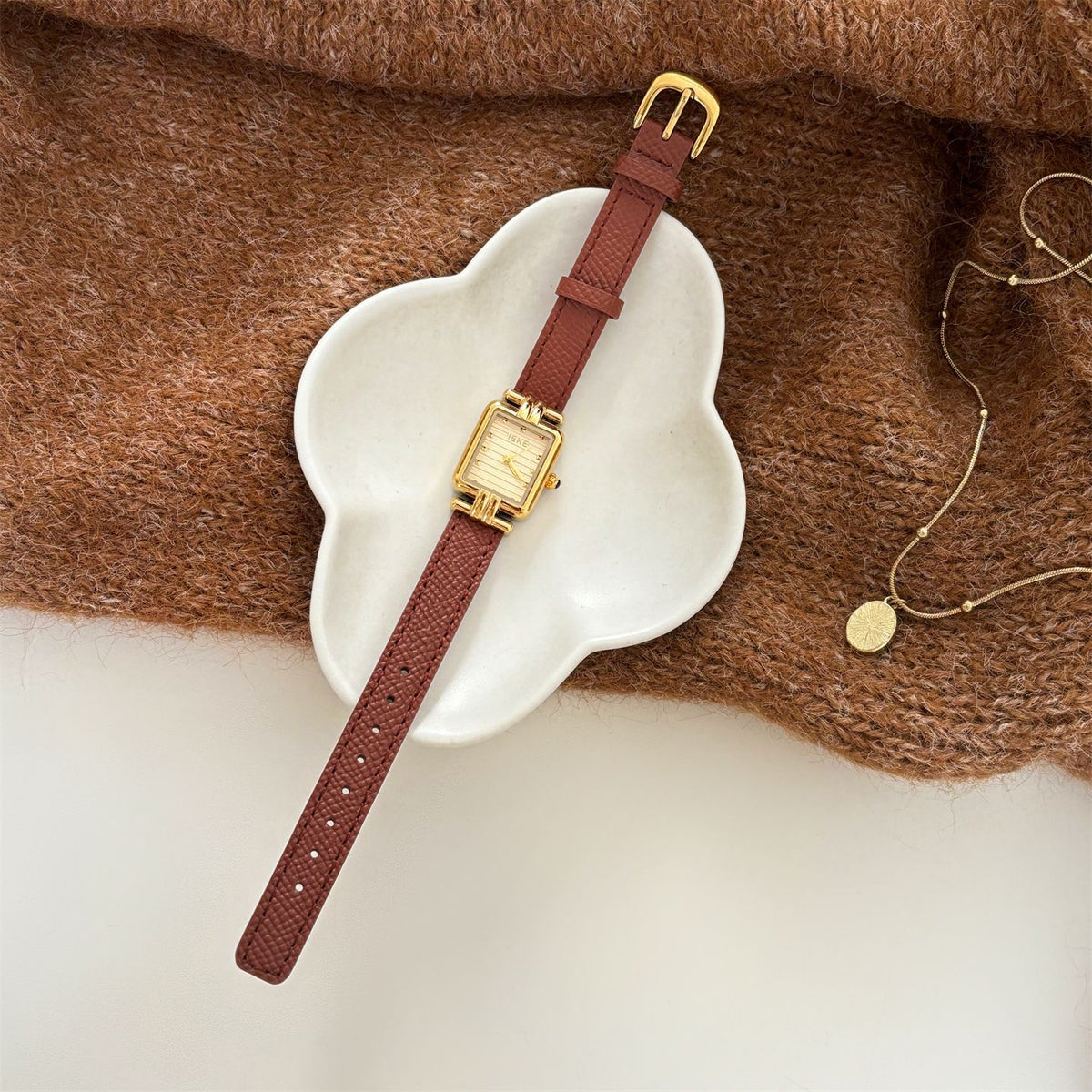 IEKE French Salon Petite Leather Watch - Dainty Haute Couture Quartz Watch for Women