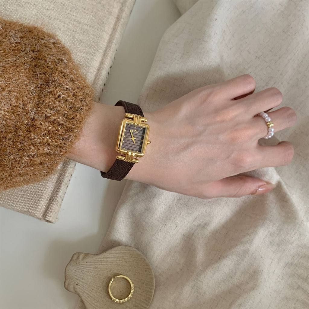 IEKE French Salon Petite Leather Watch - Dainty Haute Couture Quartz Watch for Women