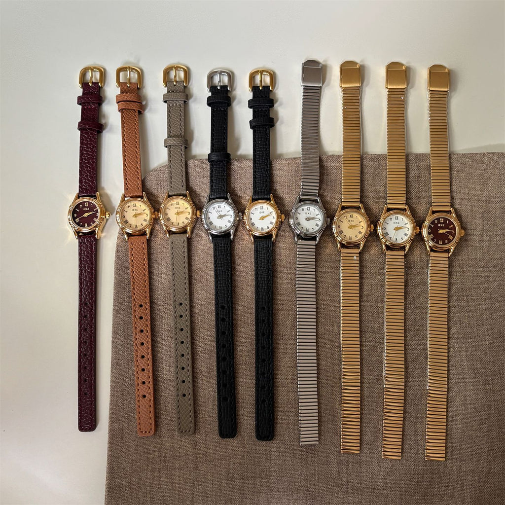 IEKE Classic Petite Round Minimalist Leather Watch - Pure Dainty Quartz Watch for Women