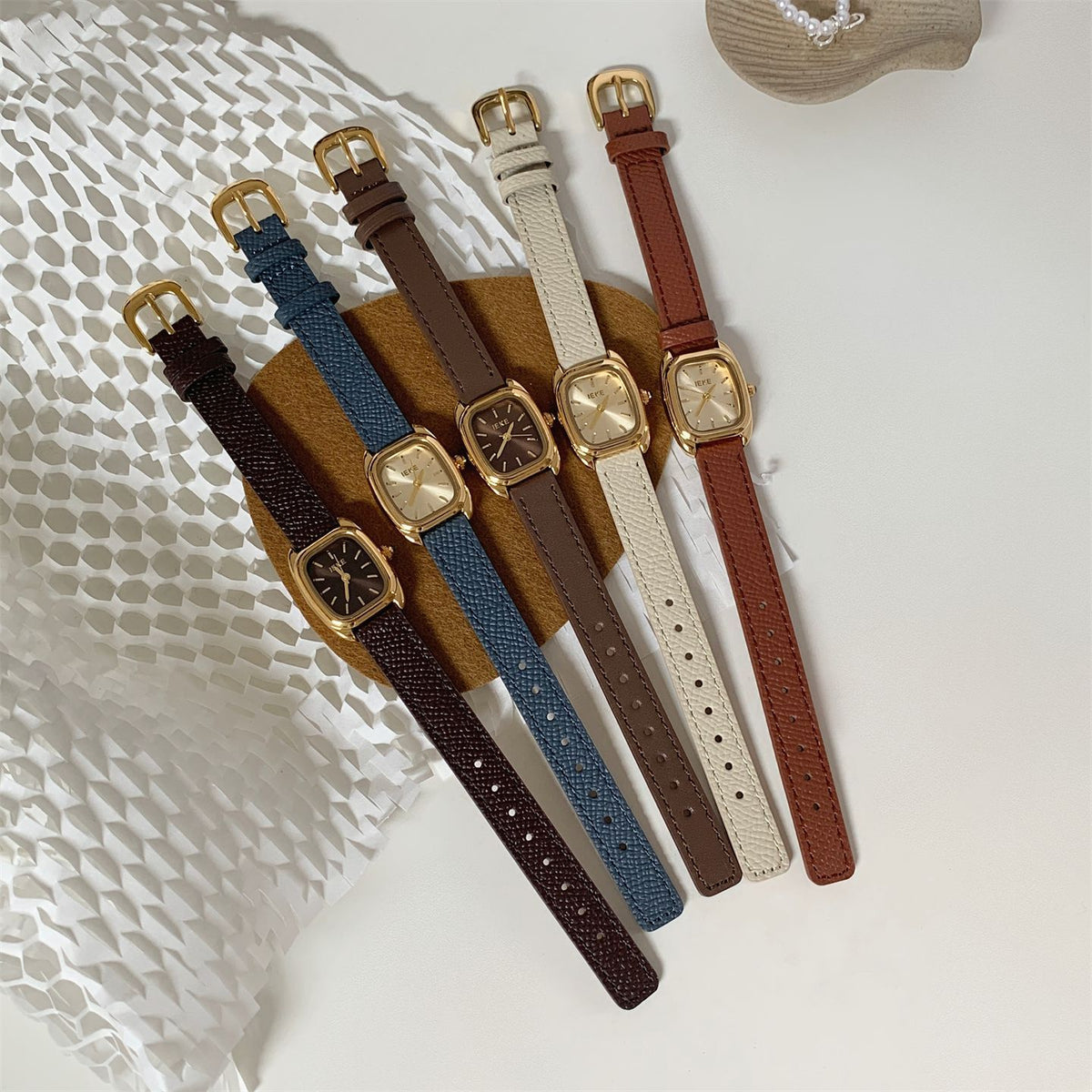IEKE Couture Vintage Petite Slim Leather Watch - Parisian Chic Quartz Watch for Women