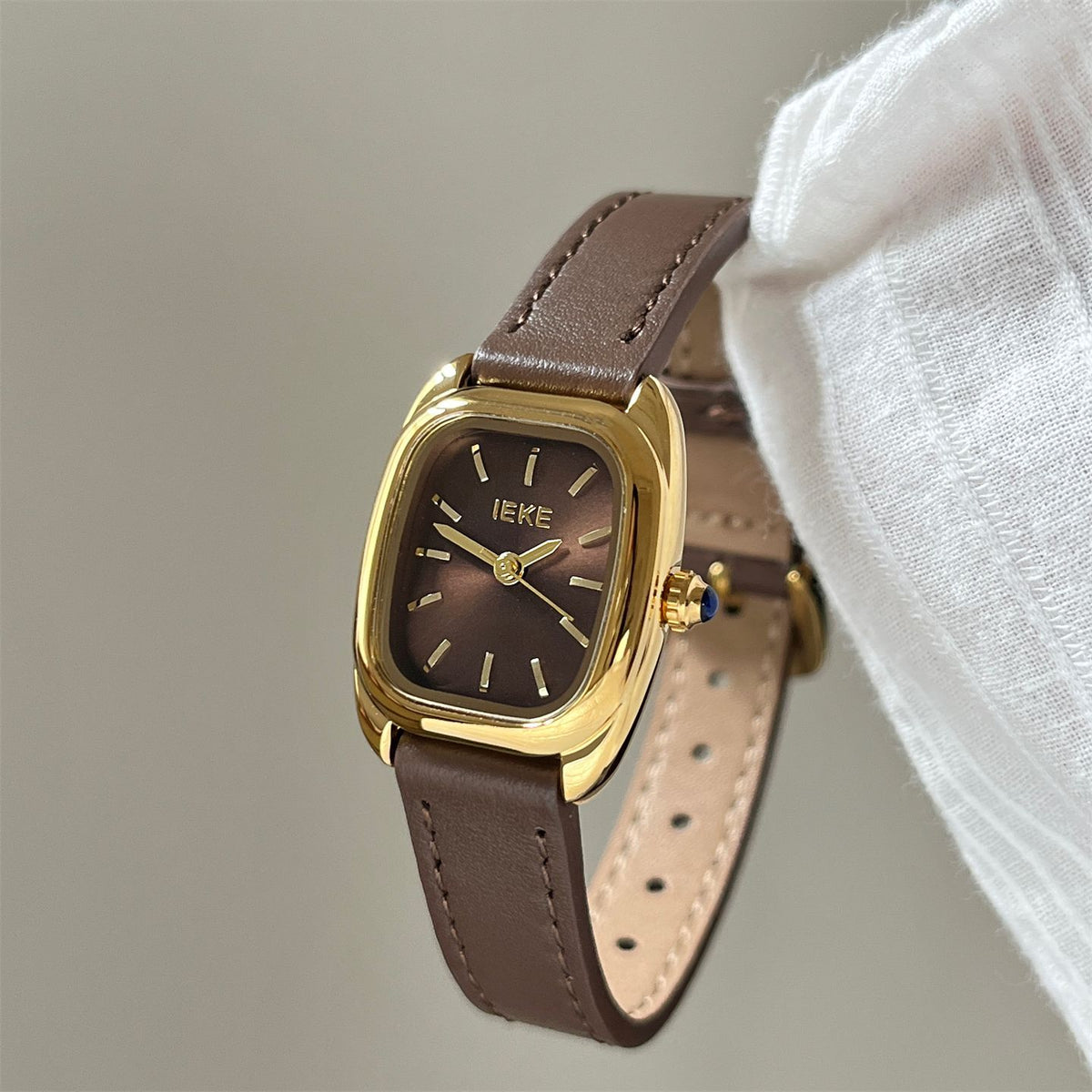 IEKE Couture Vintage Petite Slim Leather Watch - Parisian Chic Quartz Watch for Women