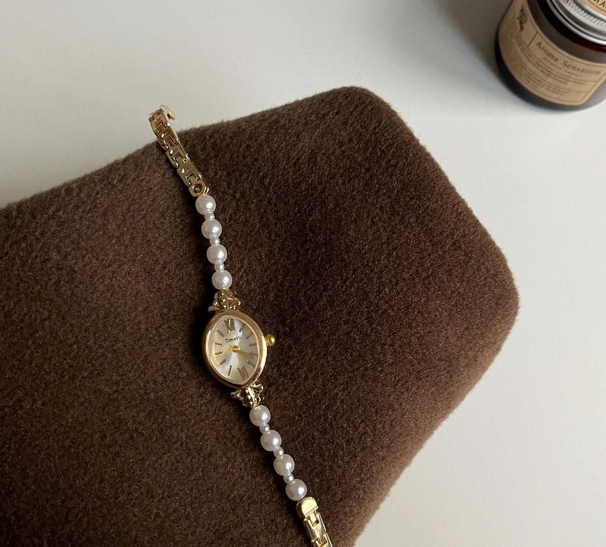 Vintage Natural Freshwater Pearl Bracelet Watch - Dainty Jewelry Quartz Watch for Women