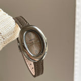 Vintage Baignoire Oval Gold Watch with Petite Leather Strap - French Chic Tank Watch for Women