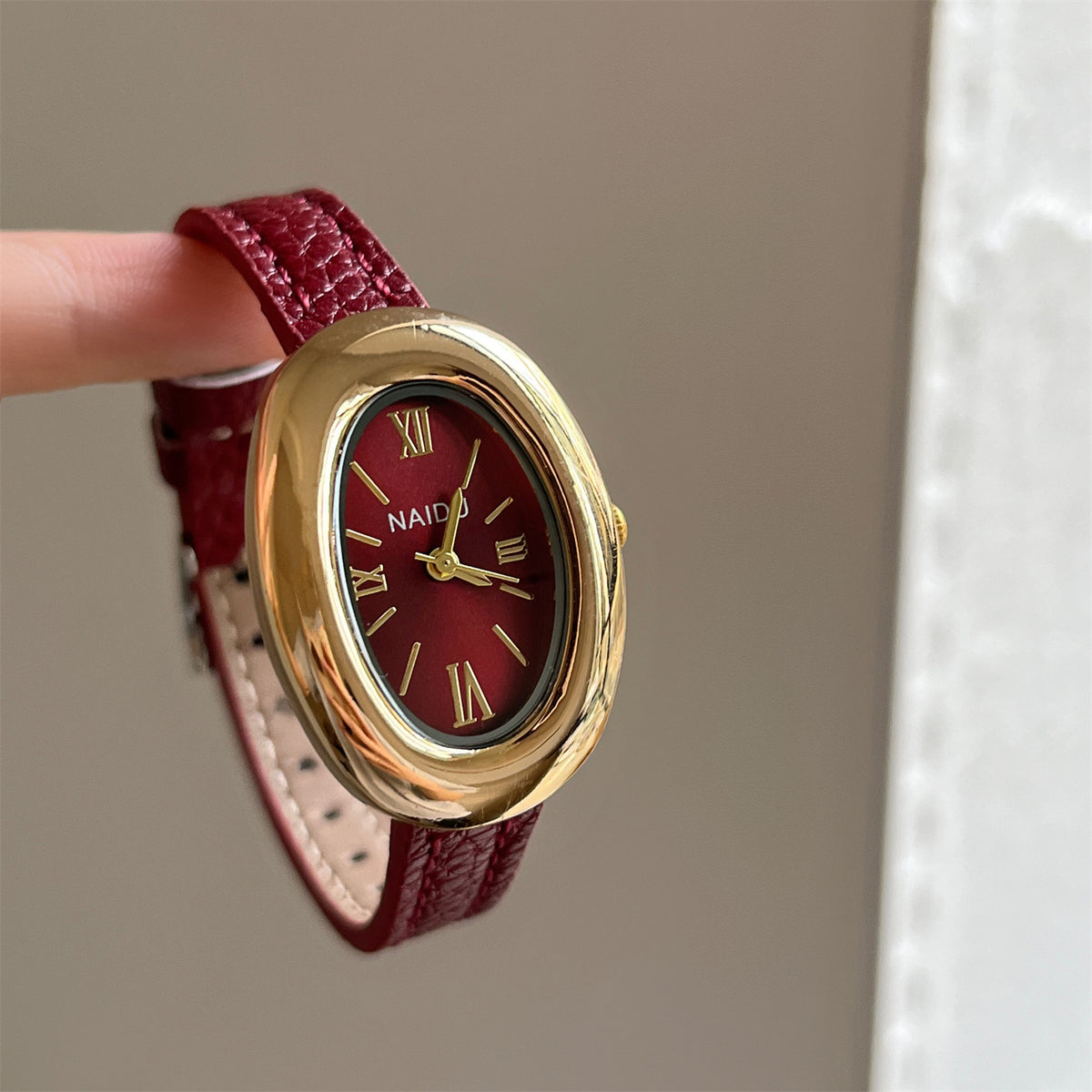 Vintage Baignoire Oval Gold Watch with Petite Leather Strap - French Chic Tank Watch for Women
