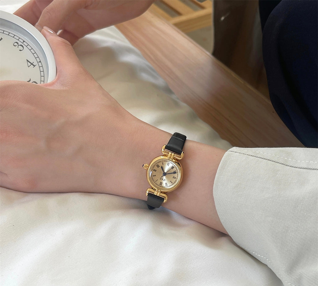 IEKE Osmanthus Mini Brown Dial Watch with Leather Strap - Vintage Artistic Petite Watch for Women