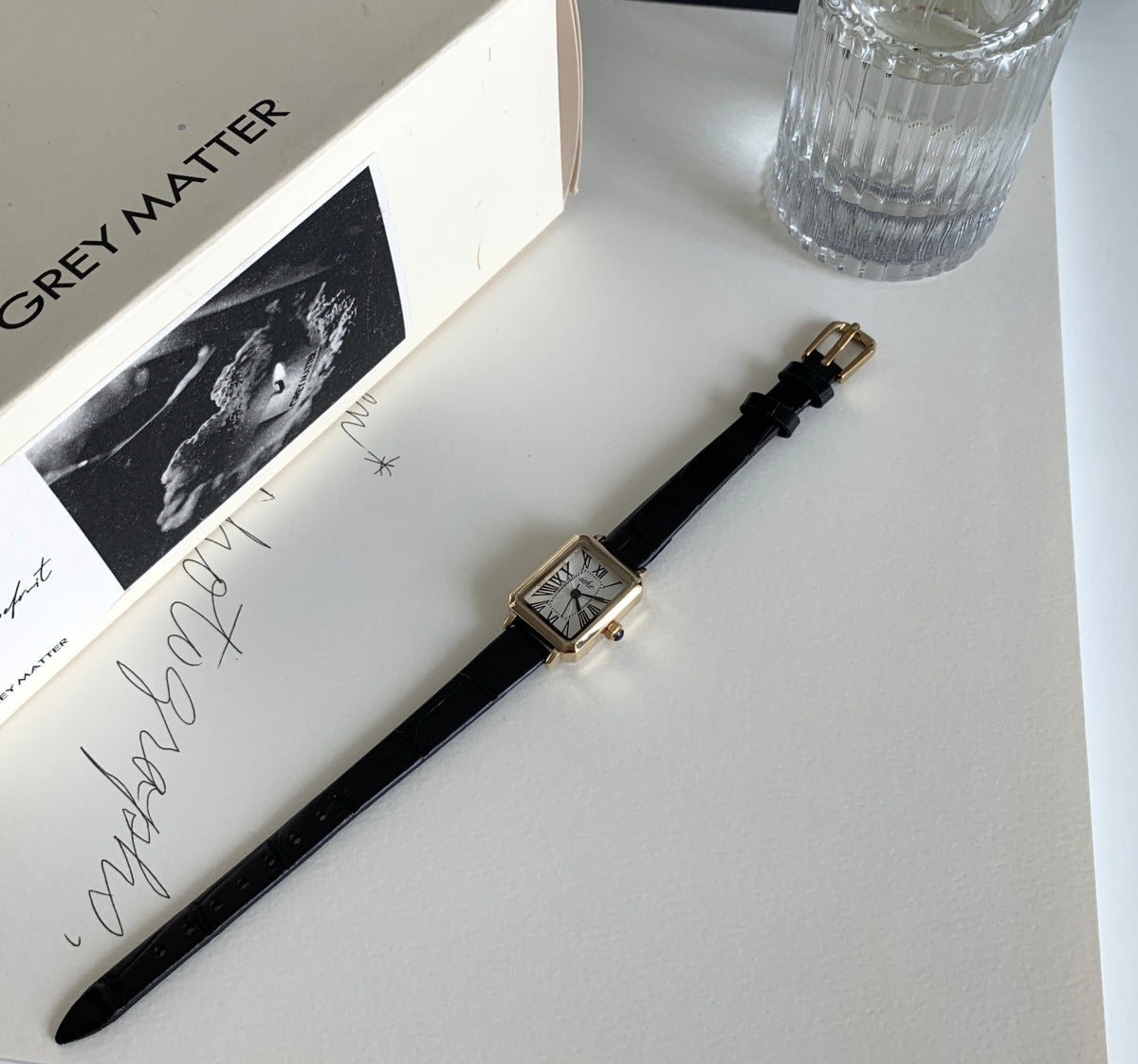 IEKE French Literary Roman Square Watch with Leather Strap - Retro Petite Quartz Watch for Women