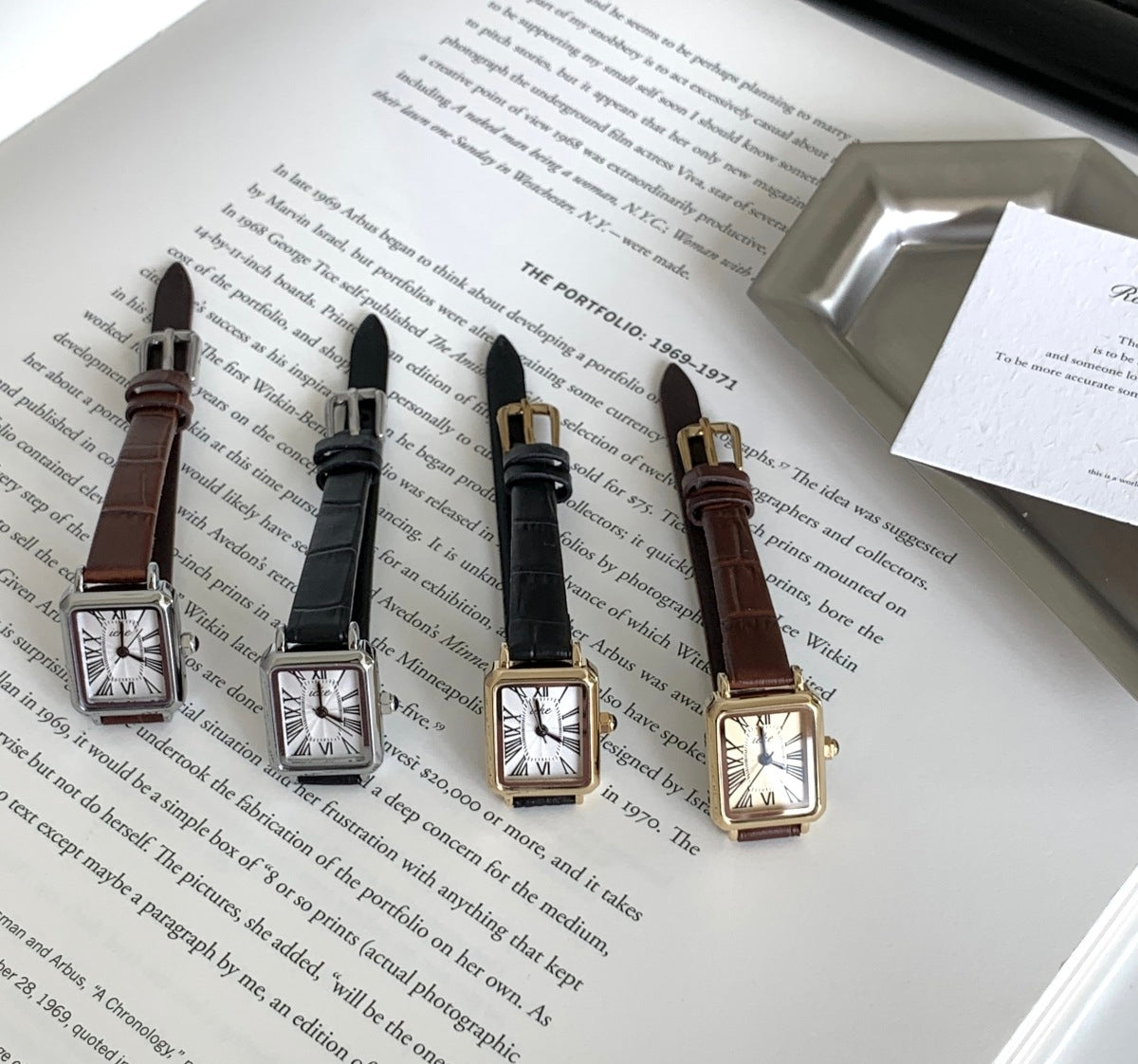IEKE French Literary Roman Square Watch with Leather Strap - Retro Petite Quartz Watch for Women