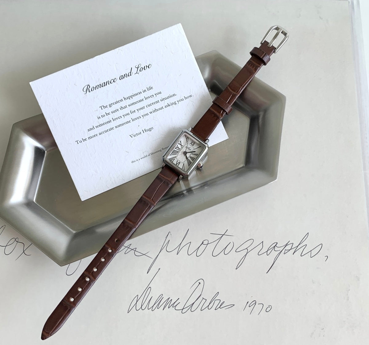 IEKE French Literary Roman Square Watch with Leather Strap - Retro Petite Quartz Watch for Women