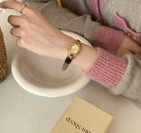 IEKE Vintage Estate Petite Oval Watch with Leather Strap - Antique Chic Quartz Watch for Women