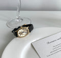 IEKE French Vintage Petite Oval Watch with Genuine Leather Strap - Classic Quartz Dress Watch for Women