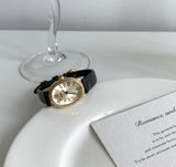 IEKE French Vintage Petite Oval Watch with Genuine Leather Strap - Classic Quartz Dress Watch for Women