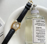 IEKE Black and Gold Petite Dial Watch with Leather Strap - Vintage Artistic Minimalist Watch for Women