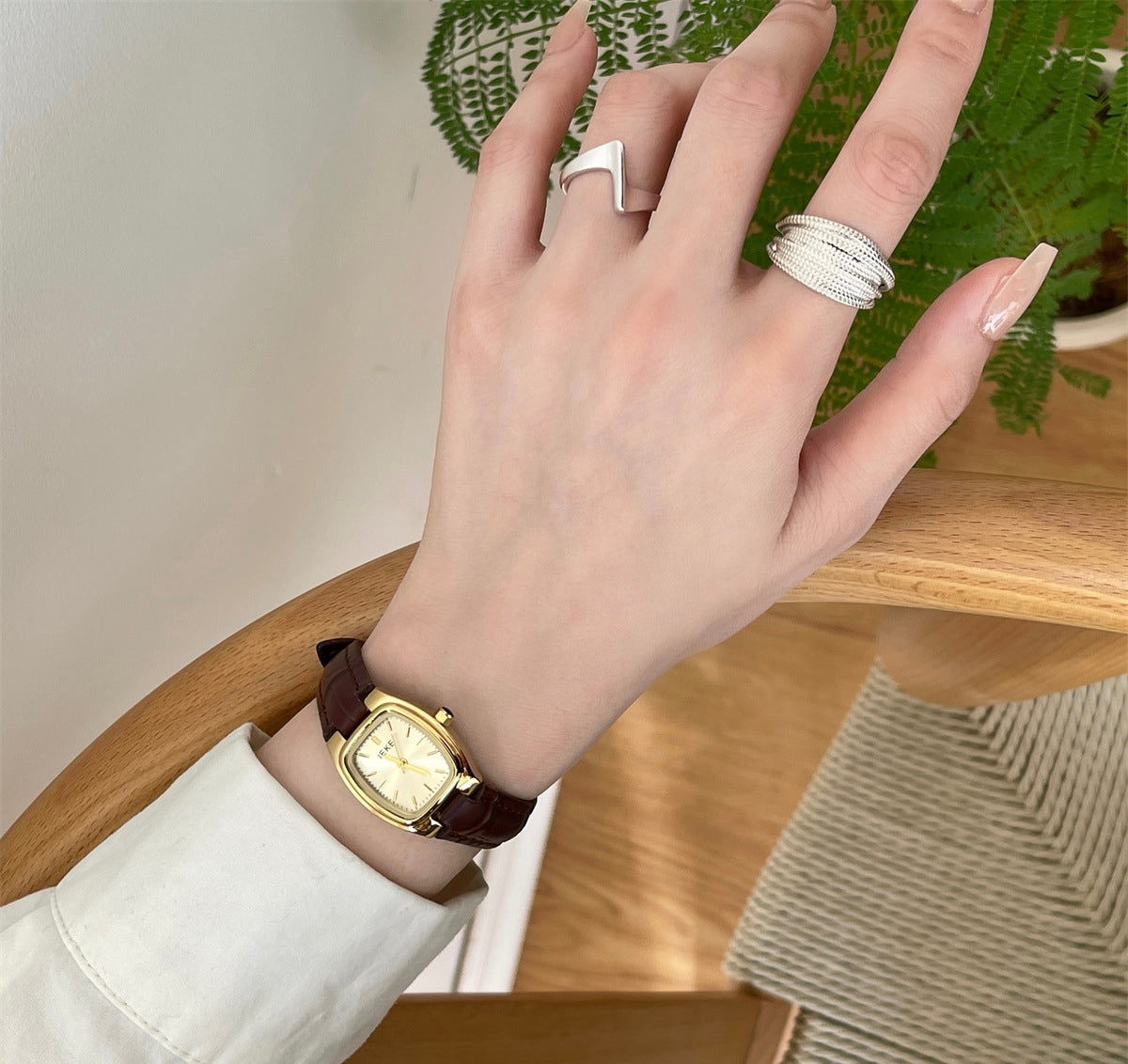 IEKE Black and Gold Petite Dial Watch with Leather Strap - Vintage Artistic Minimalist Watch for Women