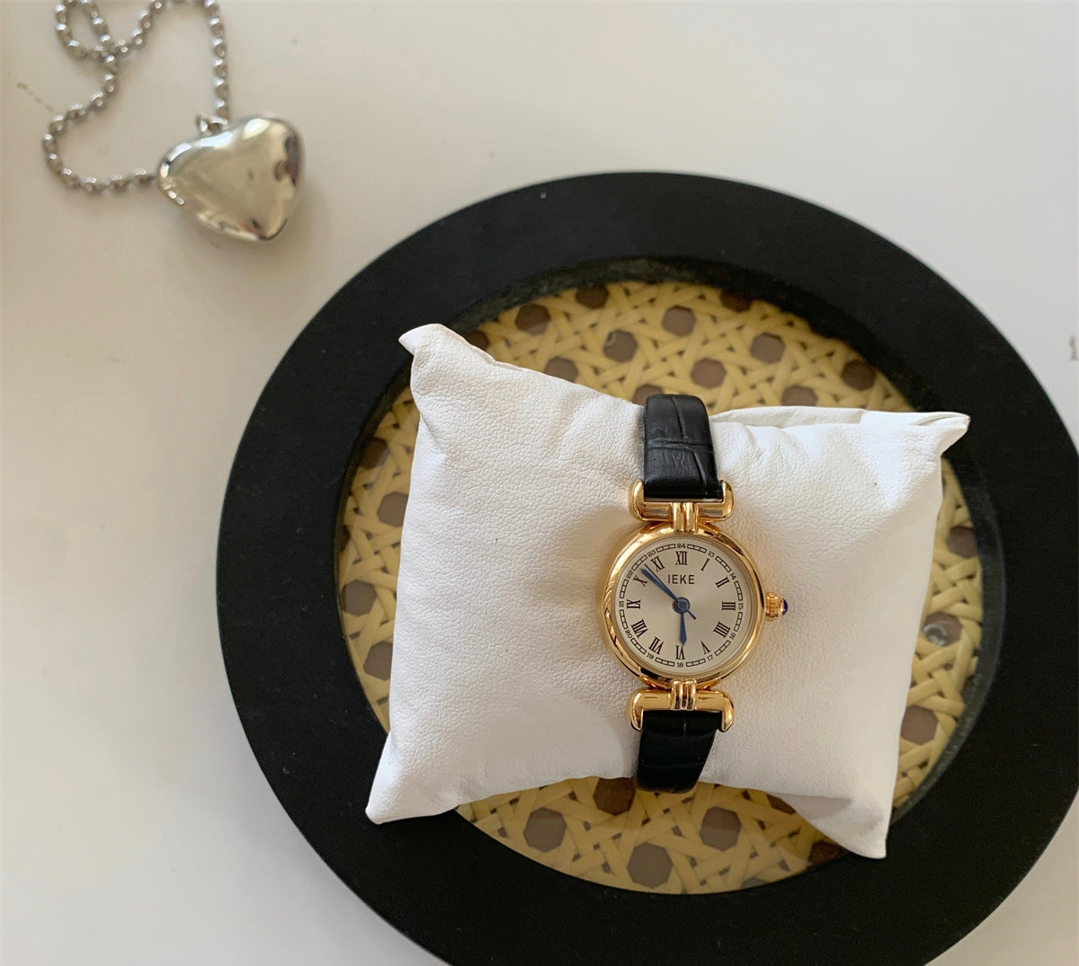 IEKE Osmanthus Mini Brown Dial Watch with Leather Strap - Vintage Artistic Petite Watch for Women