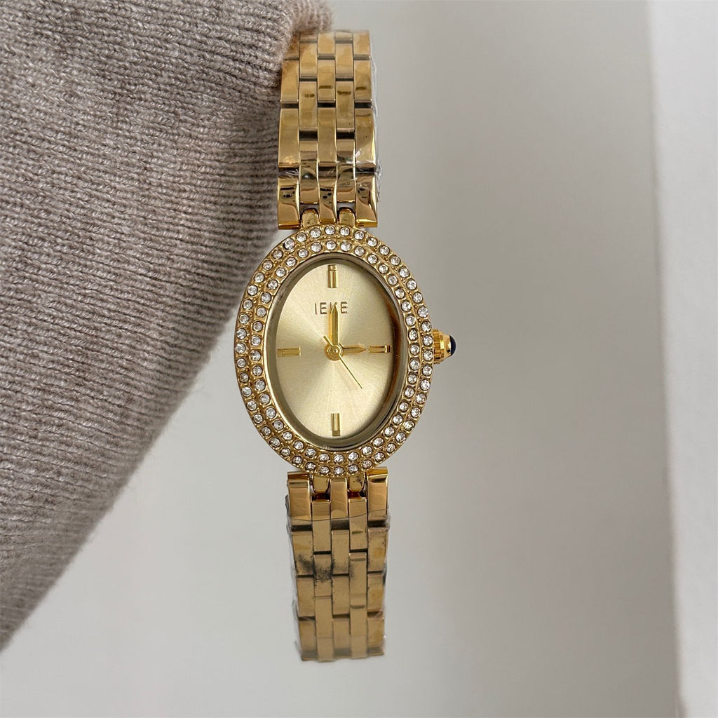 IEKE Full Pavé Crystal Pigeon Egg Oval Steel Watch - High Jewelry Cocktail Watch for Women