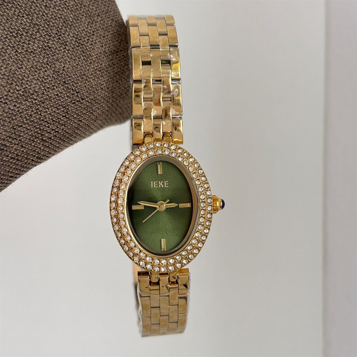 IEKE Full Pavé Crystal Pigeon Egg Oval Steel Watch - High Jewelry Cocktail Watch for Women