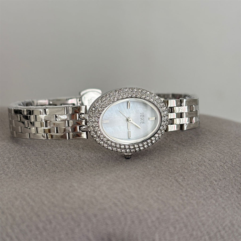 IEKE Full Pavé Crystal Pigeon Egg Oval Steel Watch - High Jewelry Cocktail Watch for Women