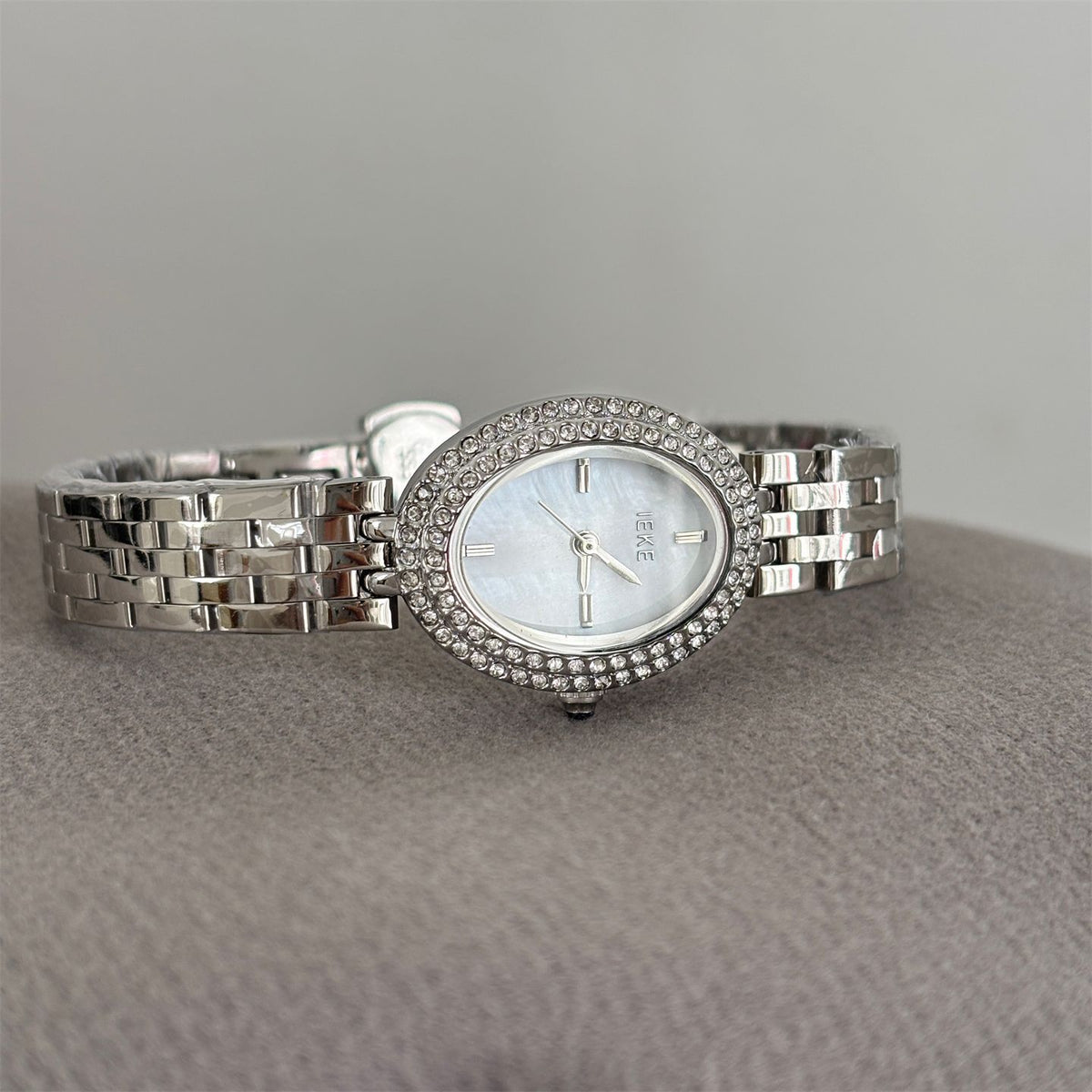 IEKE Full Pavé Crystal Pigeon Egg Oval Steel Watch - High Jewelry Cocktail Watch for Women