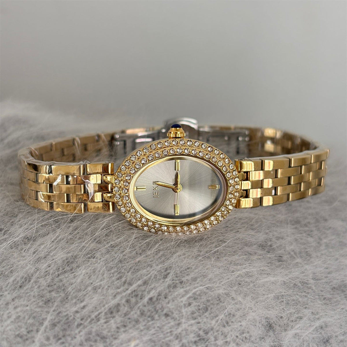 IEKE Full Pavé Crystal Pigeon Egg Oval Steel Watch - High Jewelry Cocktail Watch for Women