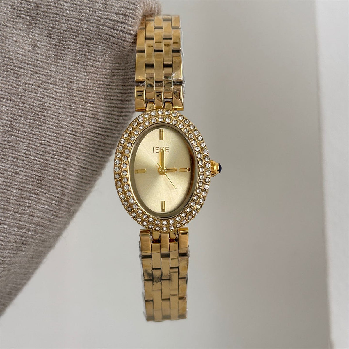 IEKE Full Pavé Crystal Pigeon Egg Oval Steel Watch - High Jewelry Cocktail Watch for Women