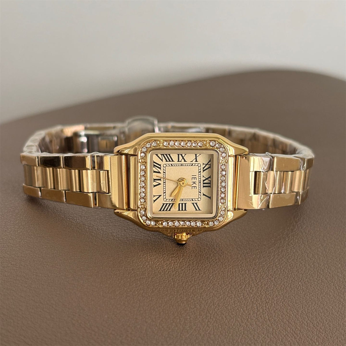 IEKE Business Square Roman Crystal Bezel Steel Bracelet Watch - Diamond Accent Tank Watch for Women