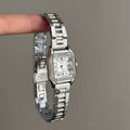 IEKE Business Square Roman Crystal Bezel Steel Bracelet Watch - Diamond Accent Tank Watch for Women