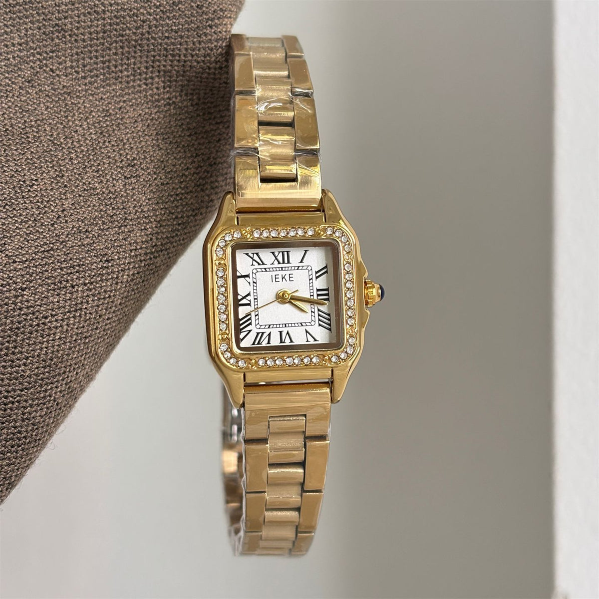 IEKE Business Square Roman Crystal Bezel Steel Bracelet Watch - Diamond Accent Tank Watch for Women