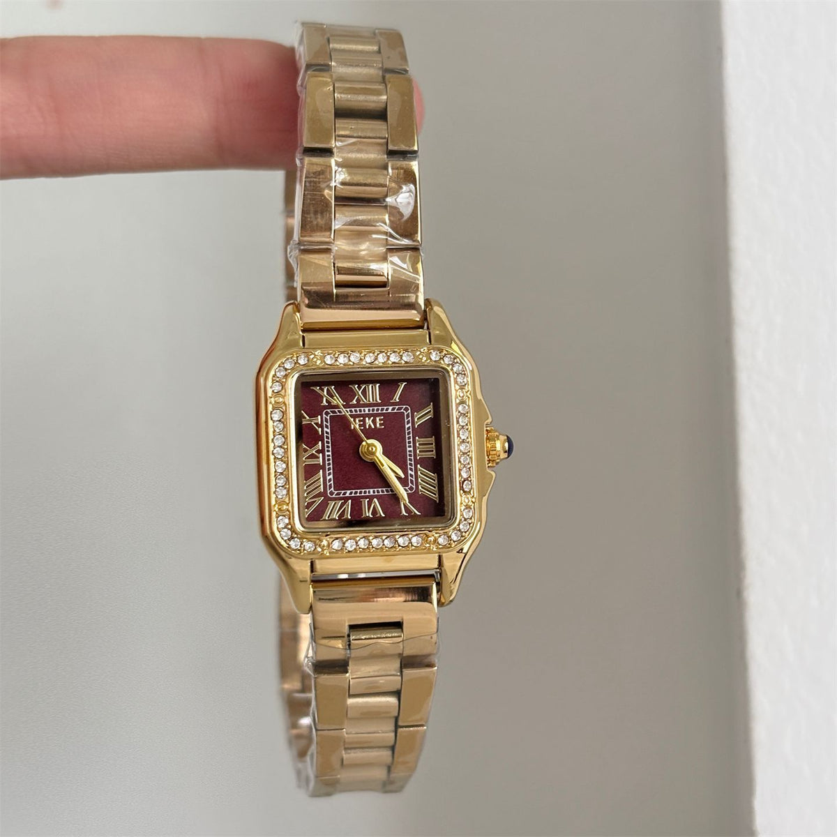 IEKE Business Square Roman Crystal Bezel Steel Bracelet Watch - Diamond Accent Tank Watch for Women