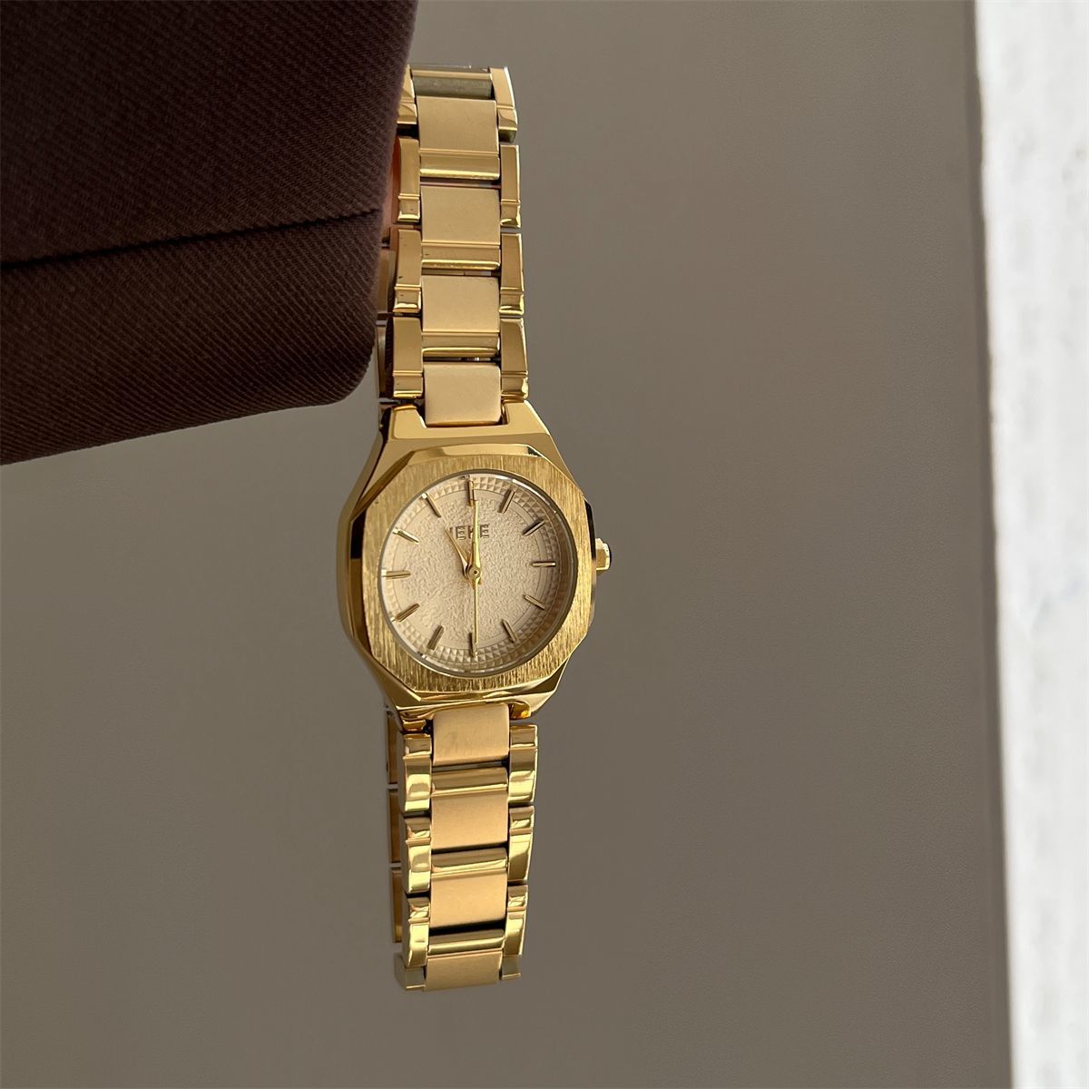 IEKE Oversized Gold Steel Baton Dial Watch - Contemporary Western Quartz Watch for Women