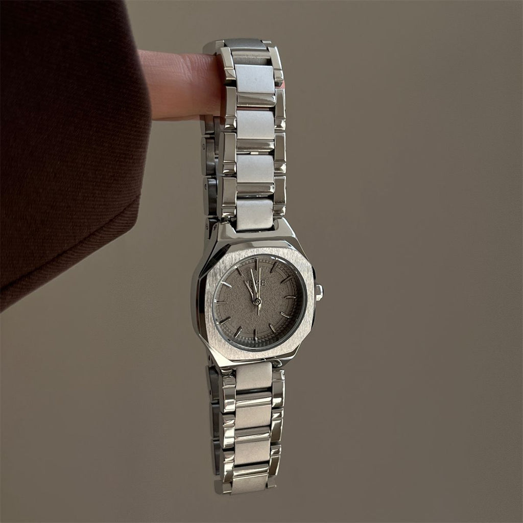 IEKE Oversized Gold Steel Baton Dial Watch - Contemporary Western Quartz Watch for Women