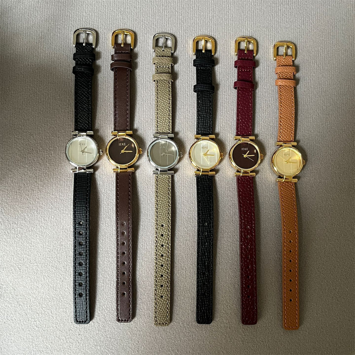 IEKE Vintage Grace Petite Round Slim Leather Watch - Dainty Dress Quartz Watch for Women
