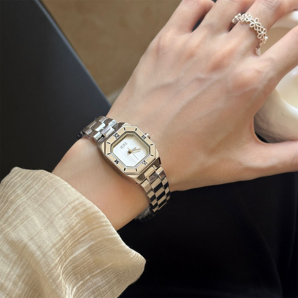 IEKE Chic Square Steel Bracelet Watch - Minimalist Tank Quartz Watch for Women