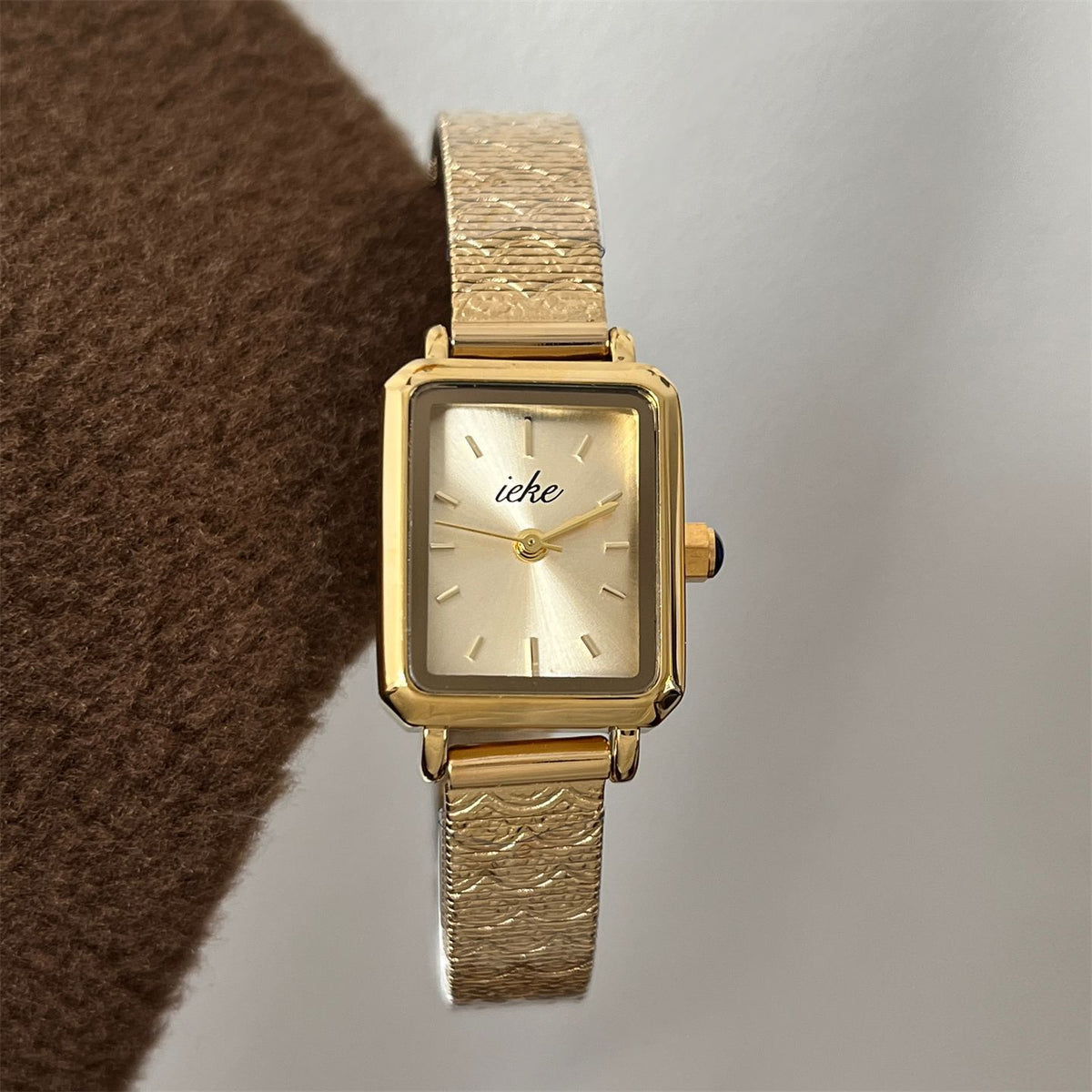 IEKE Archival Gold Square Tank Bracelet Watch - Vintage Estate Mini Gold Watch for Women