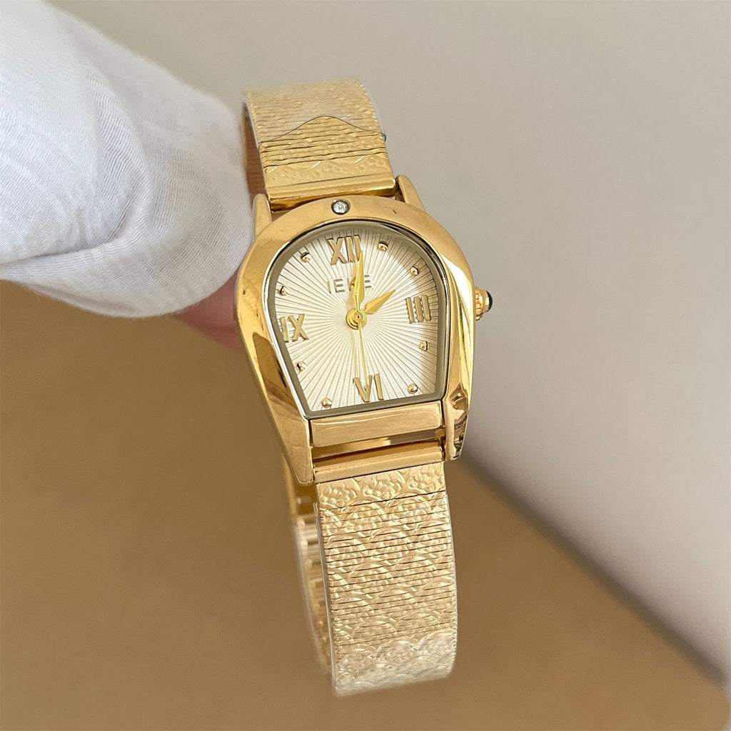 IEKE Archival Gold Square Tank Bracelet Watch - Vintage Estate Mini Gold Watch for Women
