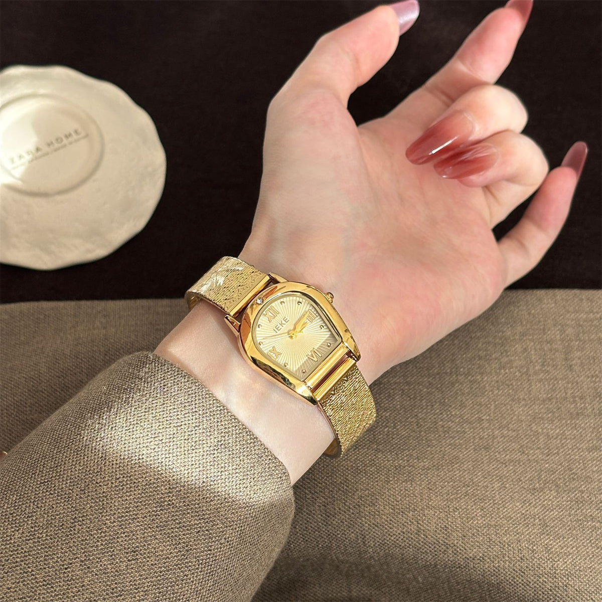 IEKE Archival Gold Square Tank Bracelet Watch - Vintage Estate Mini Gold Watch for Women