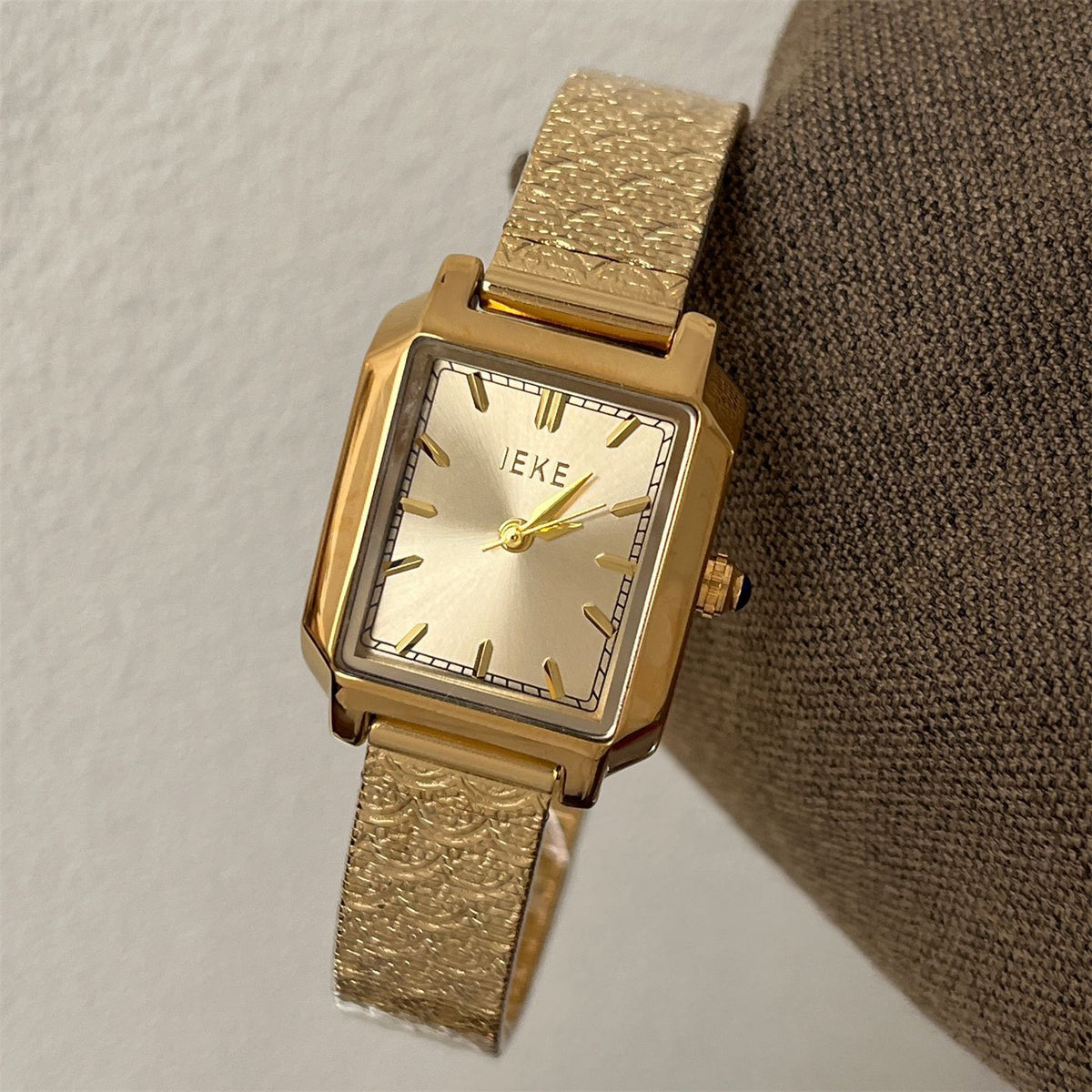 IEKE Archival Gold Square Tank Bracelet Watch - Vintage Estate Mini Gold Watch for Women