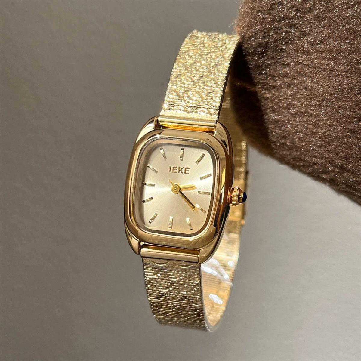 IEKE Archival Gold Square Tank Bracelet Watch - Vintage Estate Mini Gold Watch for Women