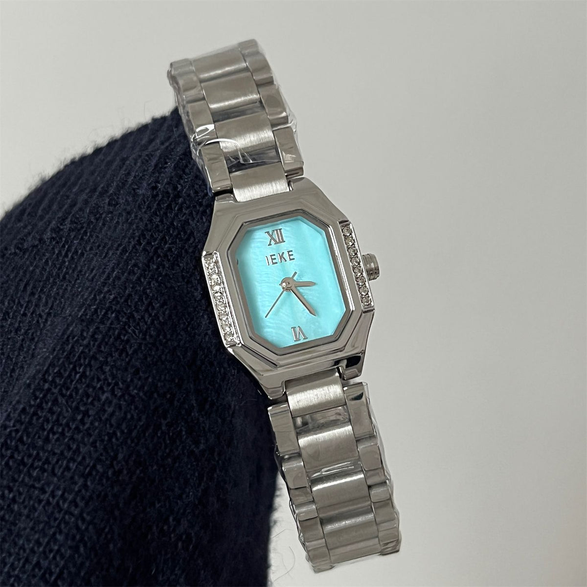 IEKE Glacier Ice Blue Mother of Pearl Steel Watch - Shimmering Nacre Quartz Watch for Women