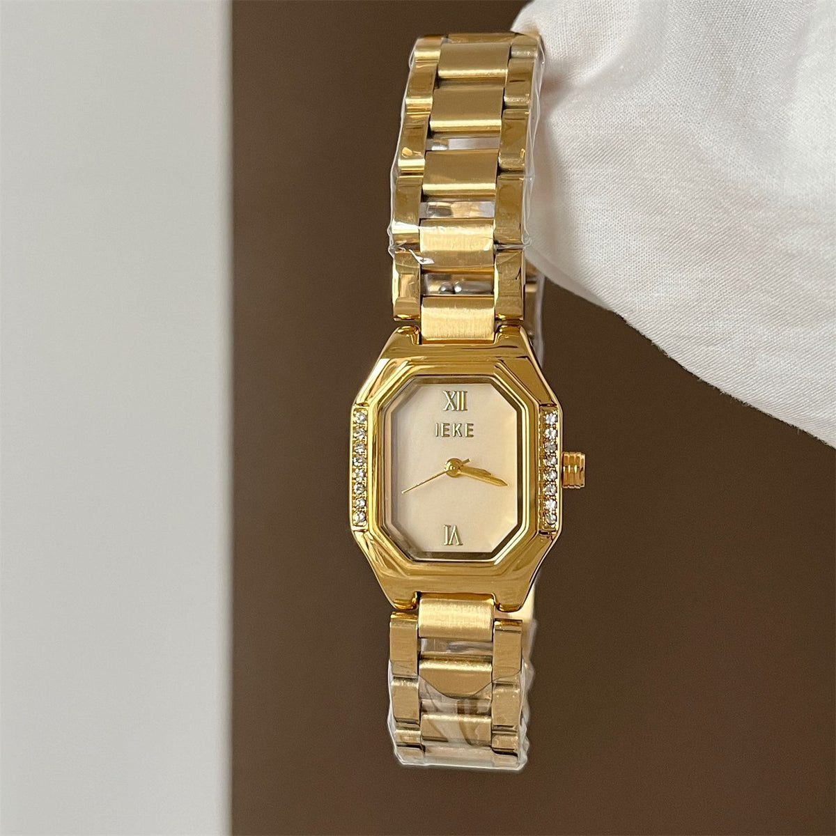 IEKE Glacier Ice Blue Mother of Pearl Steel Watch - Shimmering Nacre Quartz Watch for Women