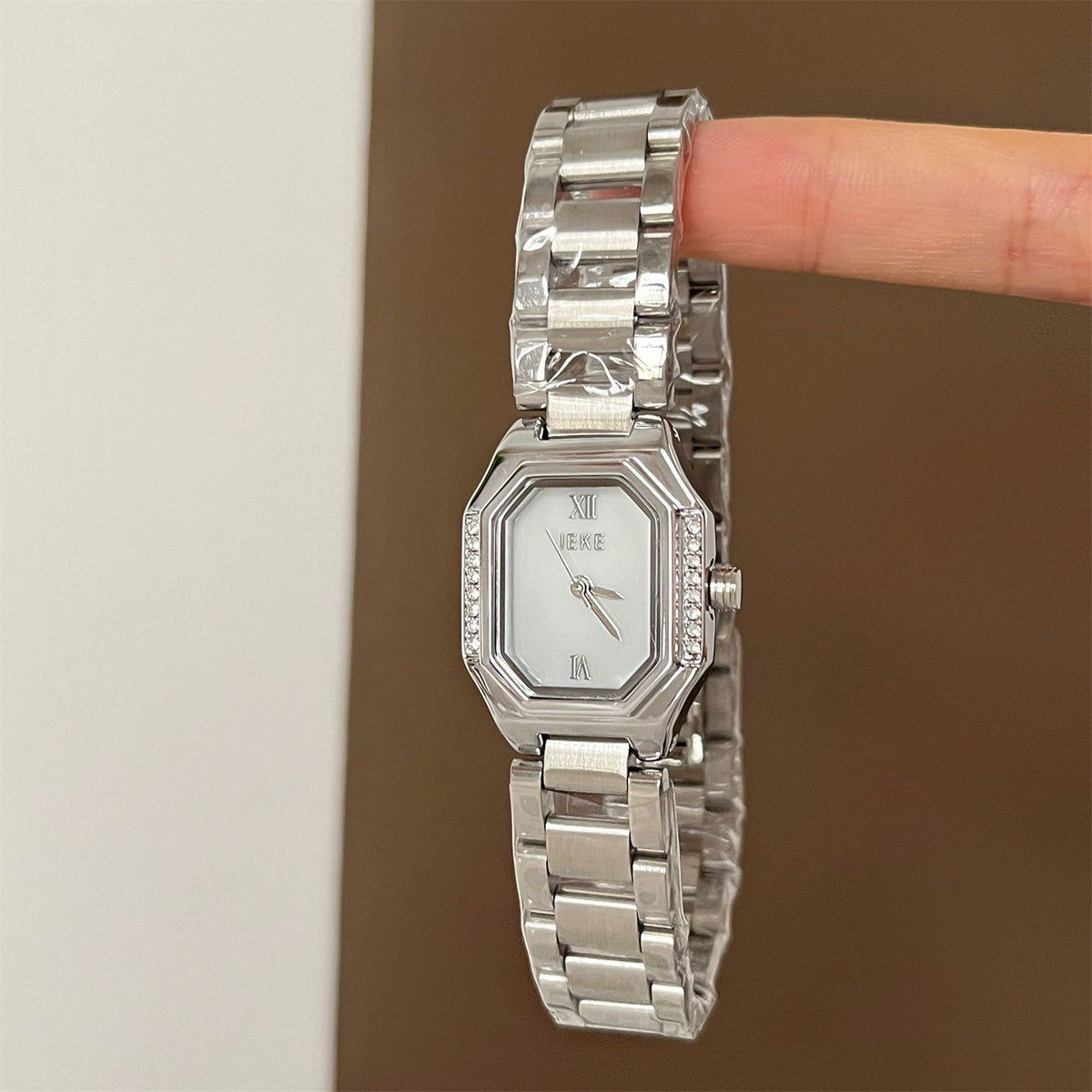 IEKE Glacier Ice Blue Mother of Pearl Steel Watch - Shimmering Nacre Quartz Watch for Women