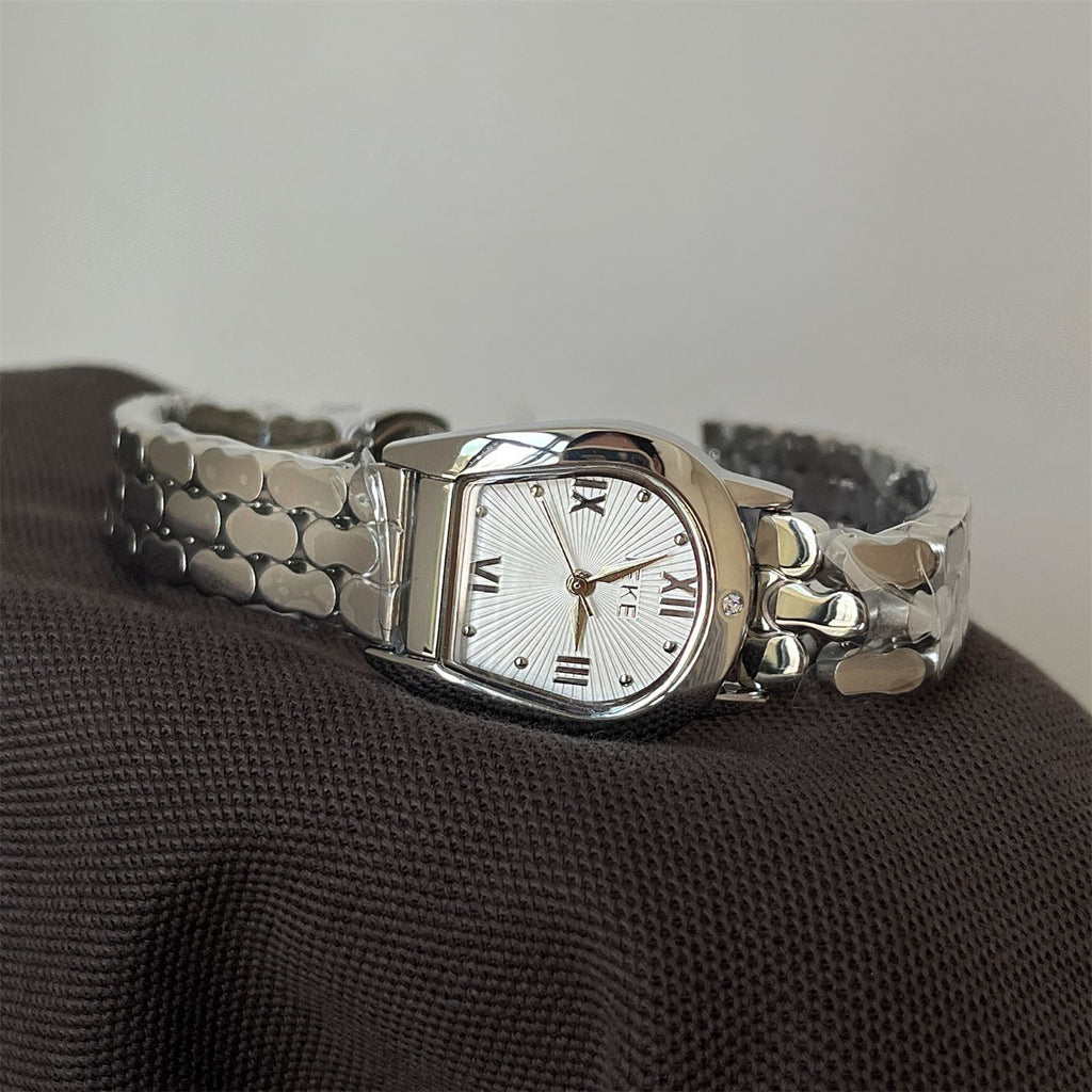 IEKE Architectural Archway Bezel Steel Bracelet Watch - Sculptural Vintage Quartz Watch for Women