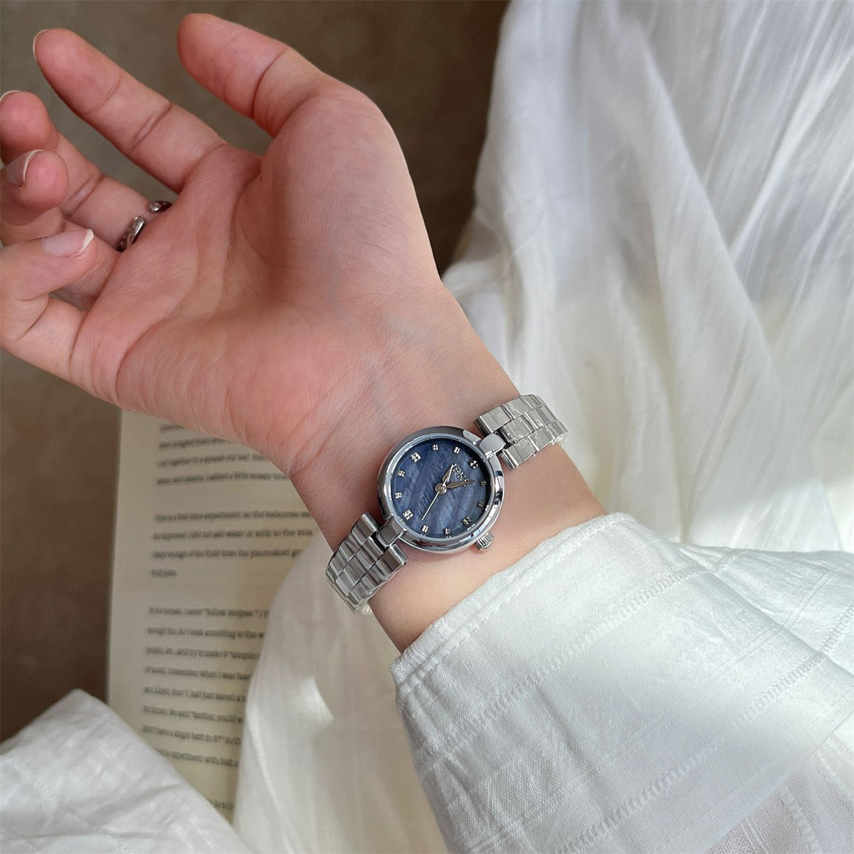 IEKE Nordic Azure Mother of Pearl Leather Watch - Cold Aesthetic Nacre Quartz Watch for Women