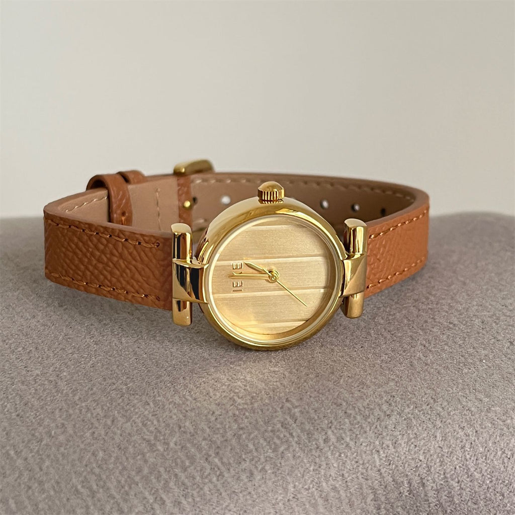 IEKE Vintage Grace Petite Round Slim Leather Watch - Dainty Dress Quartz Watch for Women