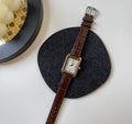 IEKE French Vintage Roman Numeral Square Dial Watch with Slim Leather Strap - Petite Tank Watch for Women