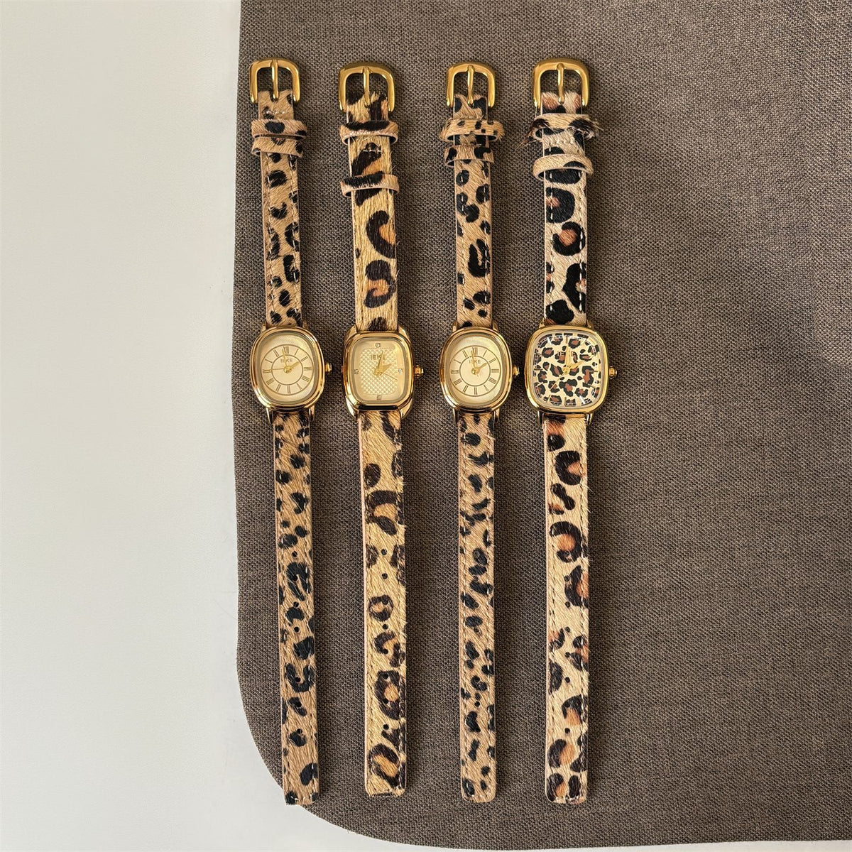 IEKE Vintage Leopard Print Leather Strap Watch with Gold Case - Retro Quartz Dress Watch for Women